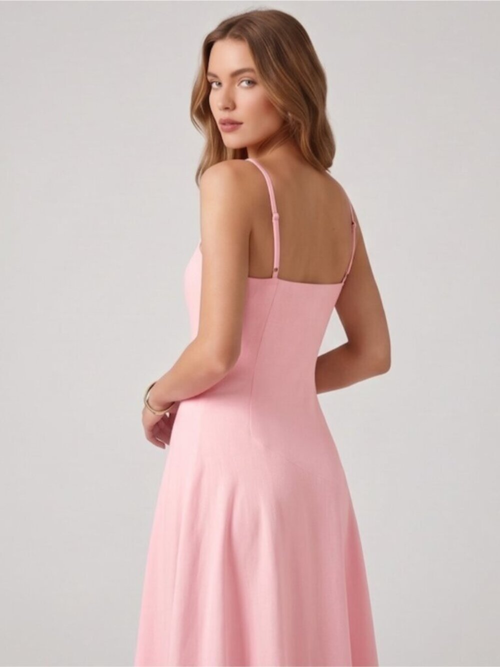 Reformation Style Linen-Blend Strappy Maxi Dress Pink - Picture 4 of 7